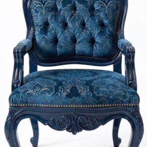 Royal Sapphire Blue Carved Armchair – Vintage Tufted Accent Chair
