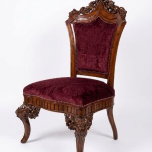 Royal Hand-Carved Teak Wood Dining Chair with Deep Crimson Velvet.
