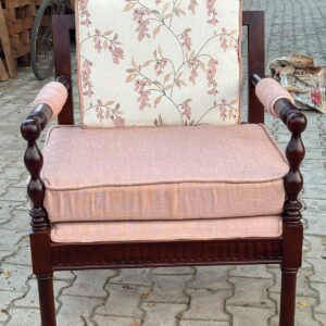 Elegant Solid Wood Lounge Armchair with Floral Upholstery