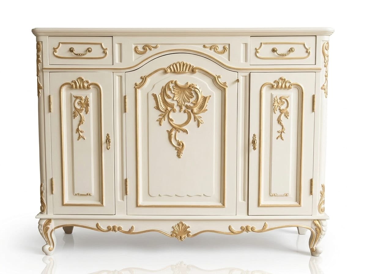 Luxury French Style Wooden Sideboard Cabinet – Ivory & Gold Finish