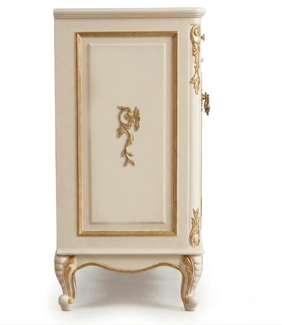 Luxury French Style Wooden Sideboard Cabinet – Ivory & Gold Finish - Image 2