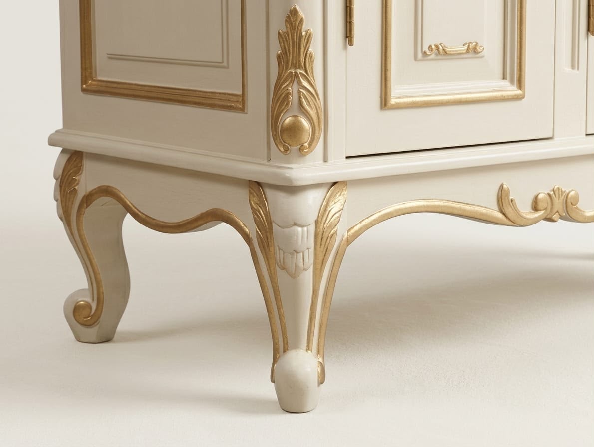Luxury French Style Wooden Sideboard Cabinet – Ivory & Gold Finish - Image 4